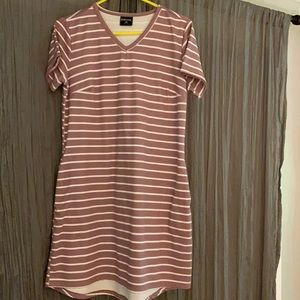 T shirt dress- Mauve and white striped